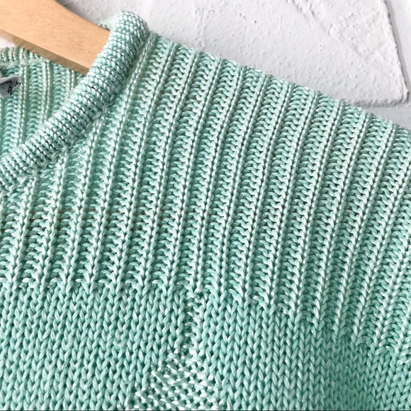 Vintage hand loomed argyle mint green knit grandma sweater M - Picture 6 of 9